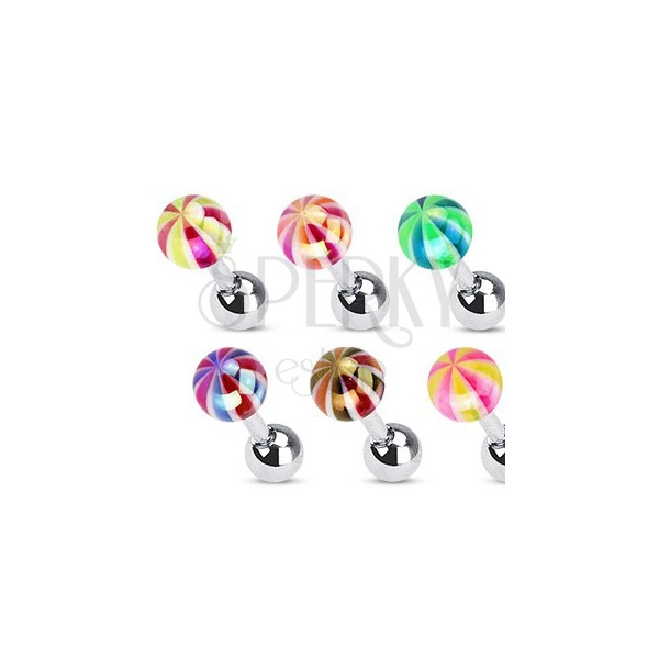 Stainless steel tragus piercing - colorful head