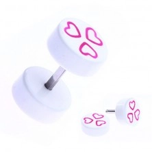 Fake acryl white ear piercing with pink hearts