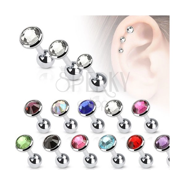 Ear piercing made of surgical steel with round zircon
