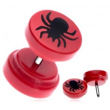 Fake acryl red ear piercing - a black spider