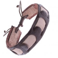 Leather bracelet - band intertwined with light brown stripe