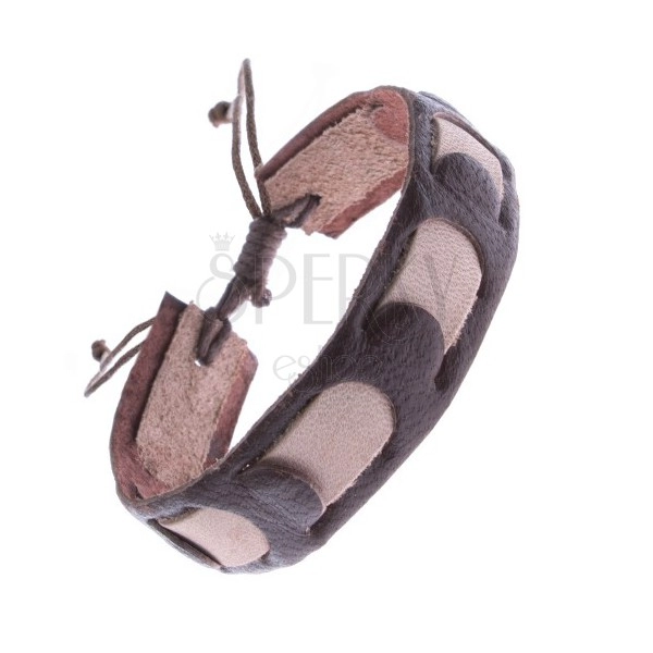 Leather bracelet - band intertwined with light brown stripe