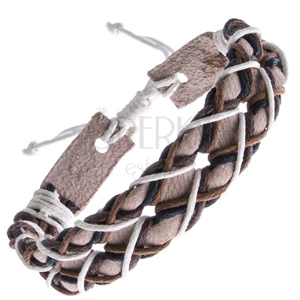 Beige leather bracelet - four-colour laces in cross pattern