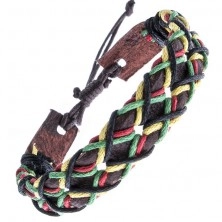 Dark brown leather bracelet - perforated band, laces, "X" pattern