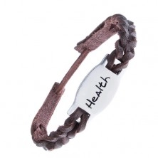 Leather plaited bracelet - brown, with shiny decoration HEALTH