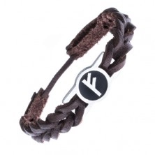 Leather bracelet, braided, steel decoration and runic letter FEHU