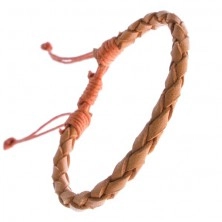 Leather bracelet - braid in caramel colour, laces