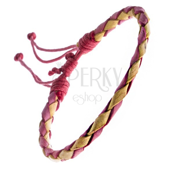 Braided leather bracelet - red and yellow, laces