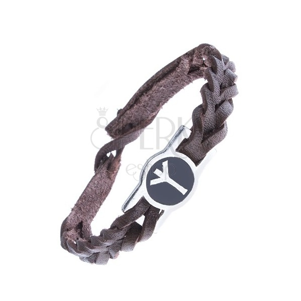 Brown bracelet - braid with runic letter "Z"