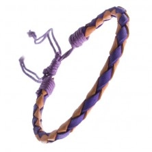 Two-colour leather bracelet - round braid, laces