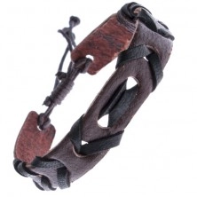 Brown leather bracelet with interlaced black string
