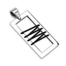 Stainless steel rectangle with black strings