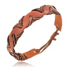 Leather bracelet - caramel brown, strings in a wave