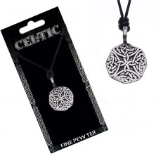 String necklace – black, round pendant, Celtic knots