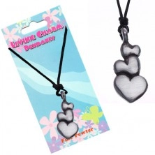 Black string necklace – pendant, three hearts 