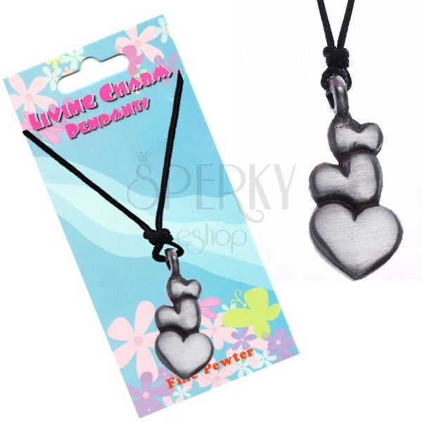 Black string necklace – pendant, three hearts 