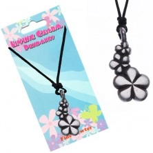 Black necklace - string, pendant, three flowers