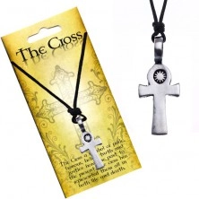 Black string necklace, pendant - cross and sun