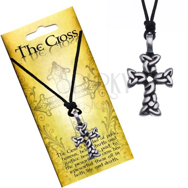Black necklace - string, cross from interwoven oval shapes