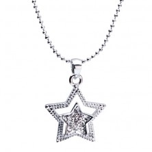 Shiny ball-shaped chain with pendant of double star, zircons