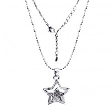 Shiny ball-shaped chain with pendant of double star, zircons