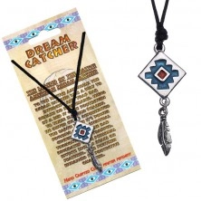 Black necklace, square dreamcatcher with blue background