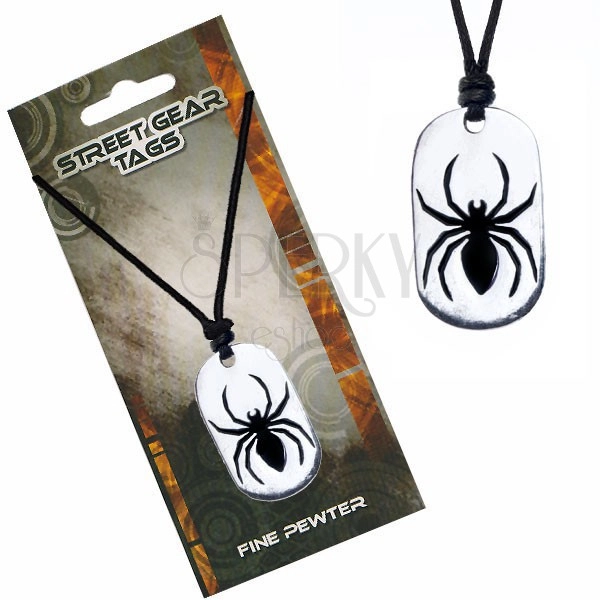 Necklace on string, metal spider pendant