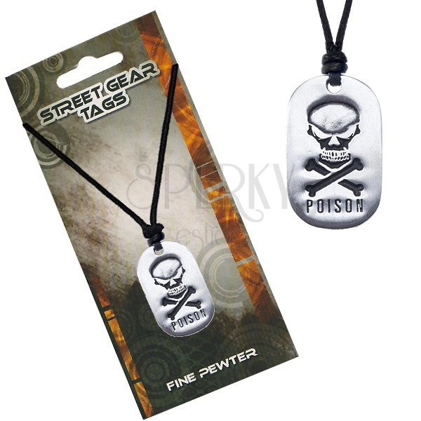 Black string necklace with skull pendant and engraved inscription