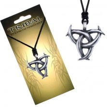 Black necklace, TRIBAL pendant - three interwoven horns