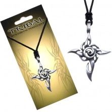 Black string necklace - TRIBAL, flames, cross shape