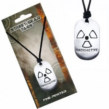 Black string necklace, tag - symbol radioactivity