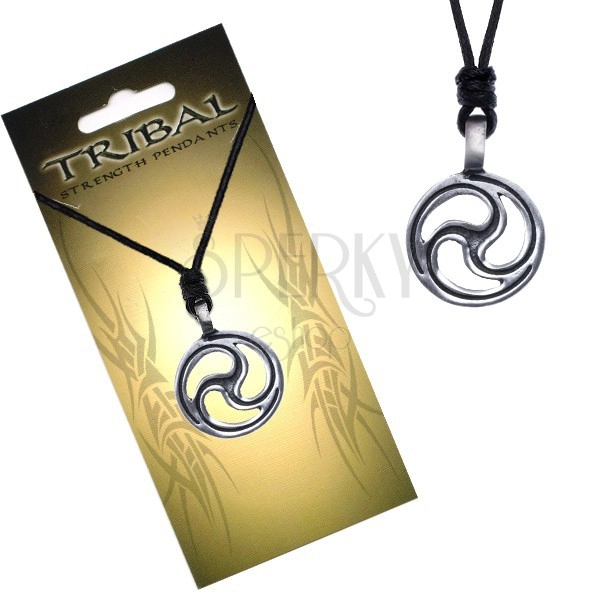 Black string necklace, TRIBAL pendant, segments of tears