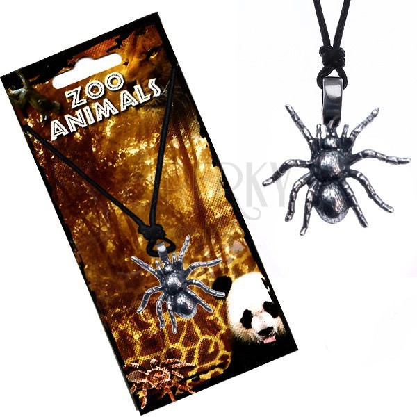 String necklace, metal tarantula pendant