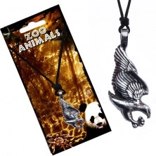 Black string necklace, metal pendant, eagle 