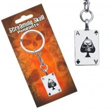 Glossy pendant for keys, Ace poker card with skull