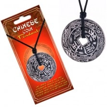 Necklace on string - Chinese coin, ornaments and signs