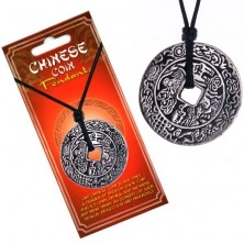 Necklace on string - Chinese coin, ornaments and signs