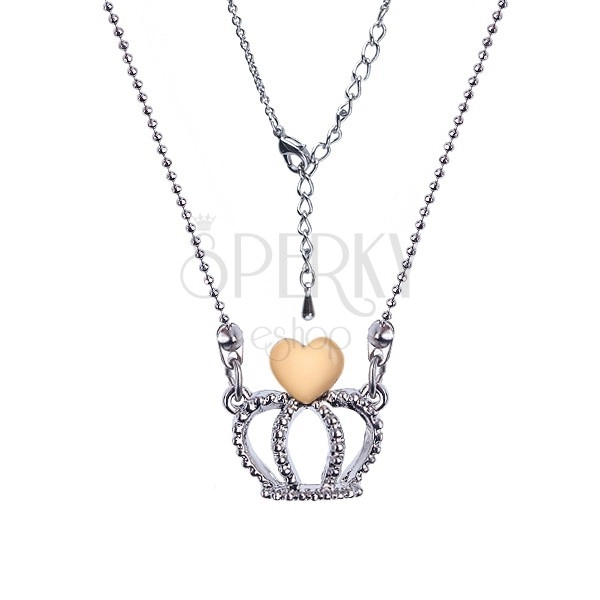 Shiny ball-shaped necklace with crown and heart