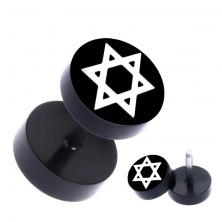 Round steel fake plug with picture of six-pointed star, PVD