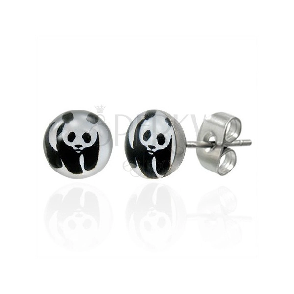 Earrings made of steel with panda bear