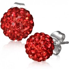 SHAMBALLA earrings made of steel - red balls with stones