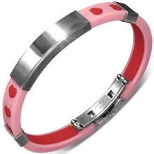 Rubber bracelet with steel tag and hearts