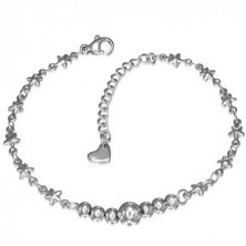 Silver steel bracelet - balls, stars and heart