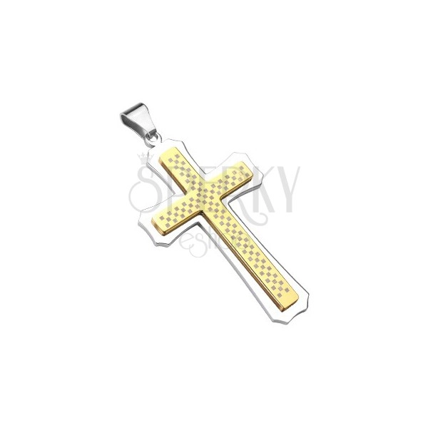 Massive cross in gold-silver colour with chessboard pattern