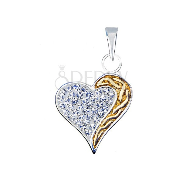 Heart pendant made of 925 silver with zircons and gold spiral