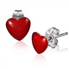 Stud earrings made of stainless steel - shiny red heart