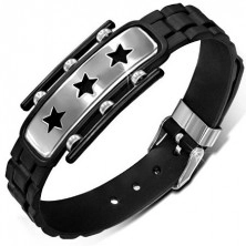 Black rubber bracelet, tag with stars, structured stripe