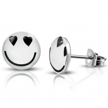 Steel earrings - stud closure, smiley