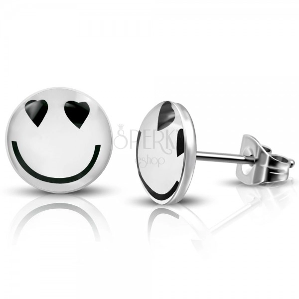 Steel earrings - stud closure, smiley