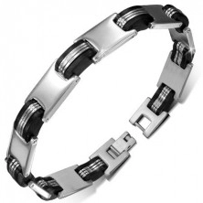 Bracelet made of surgical steel, rubber black links, watch strap
